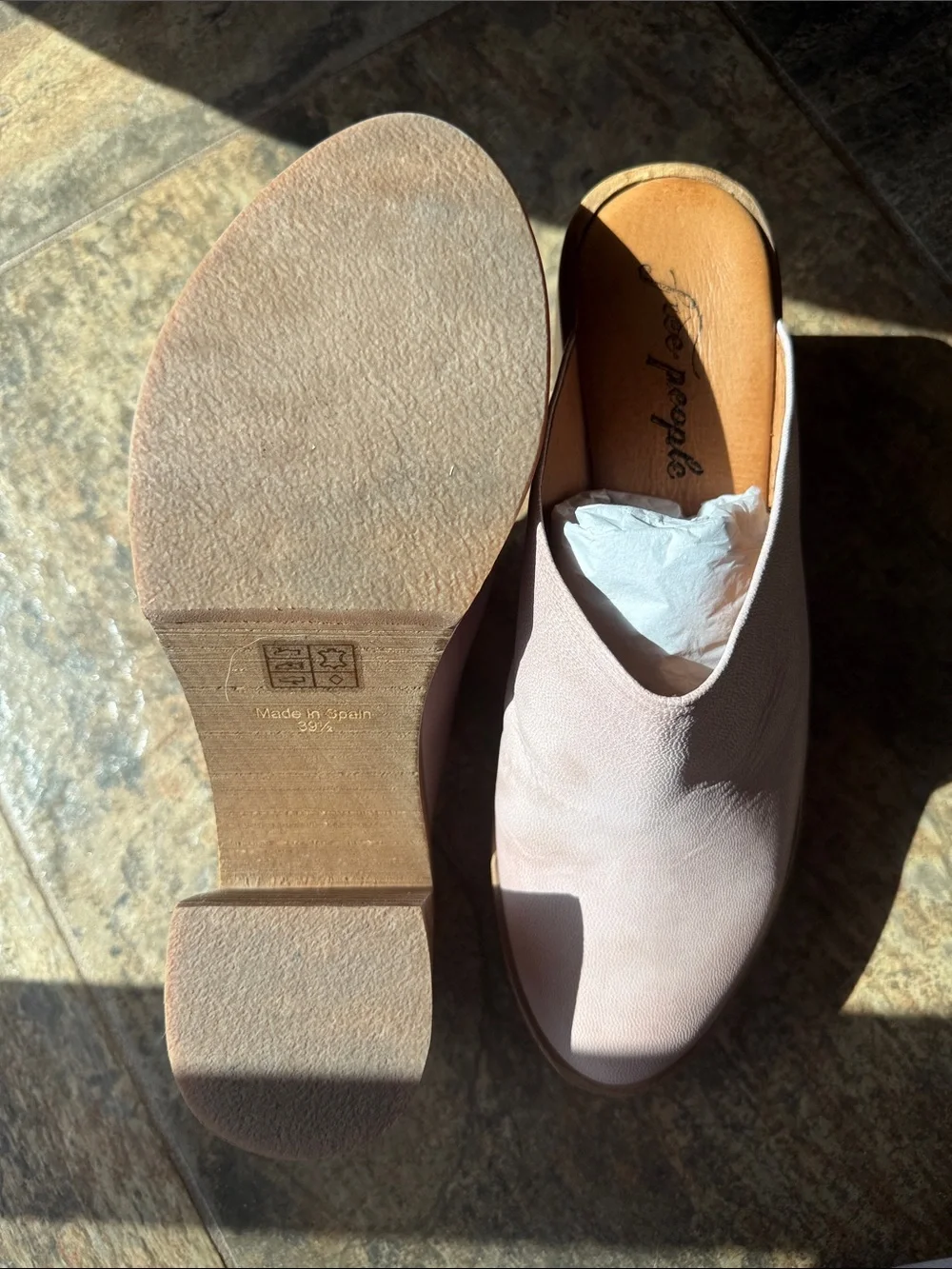 Free People Pale Blush Leather Slip-On Clogs